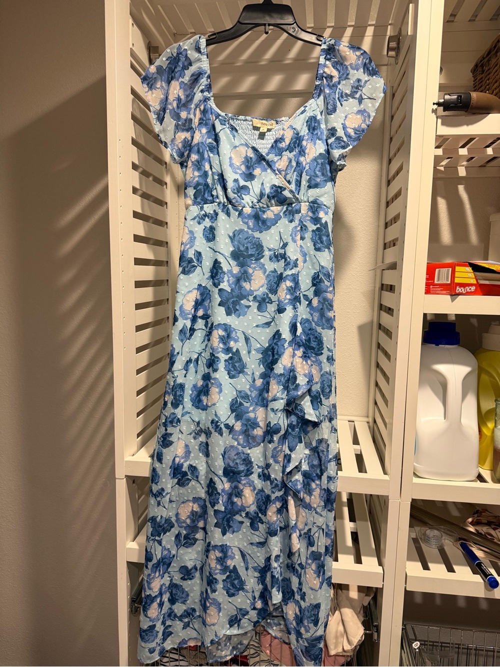 Light Blue Floral Wrap Maxi Dress - Womenswear0045